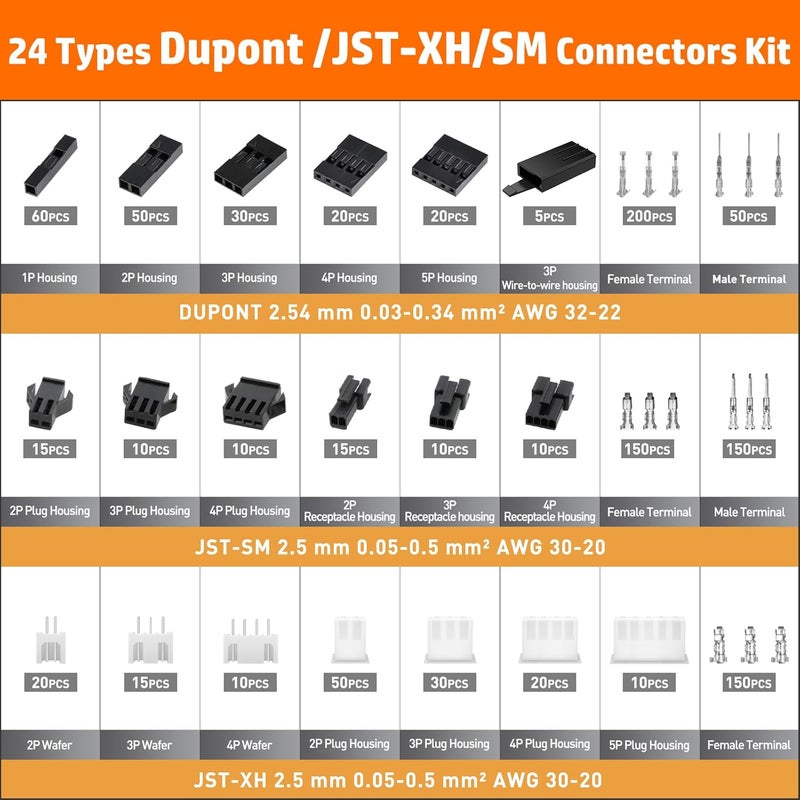 PEBA عدة أدوات تجعيد موصلات PEBA JST/Dupont - حمراء - 24 نوعًا من موصلات JST-XH/SM وموصلات Dupont 2.54 مم + كماشة تجعيد وأداة نزع الأسلاك - أداة تجعيد بنظام السقاطة AWG30-20 - Image 5