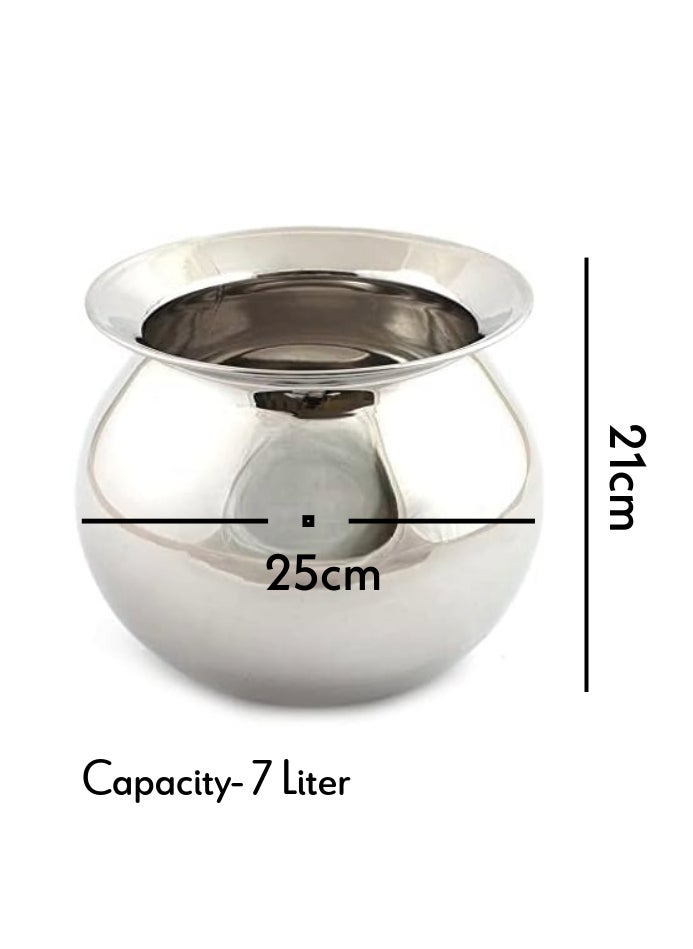 Ayda Gundy Pot Stainless Steel Rice pot Pongal Kalam with Lid 7 Liter  - Image 2