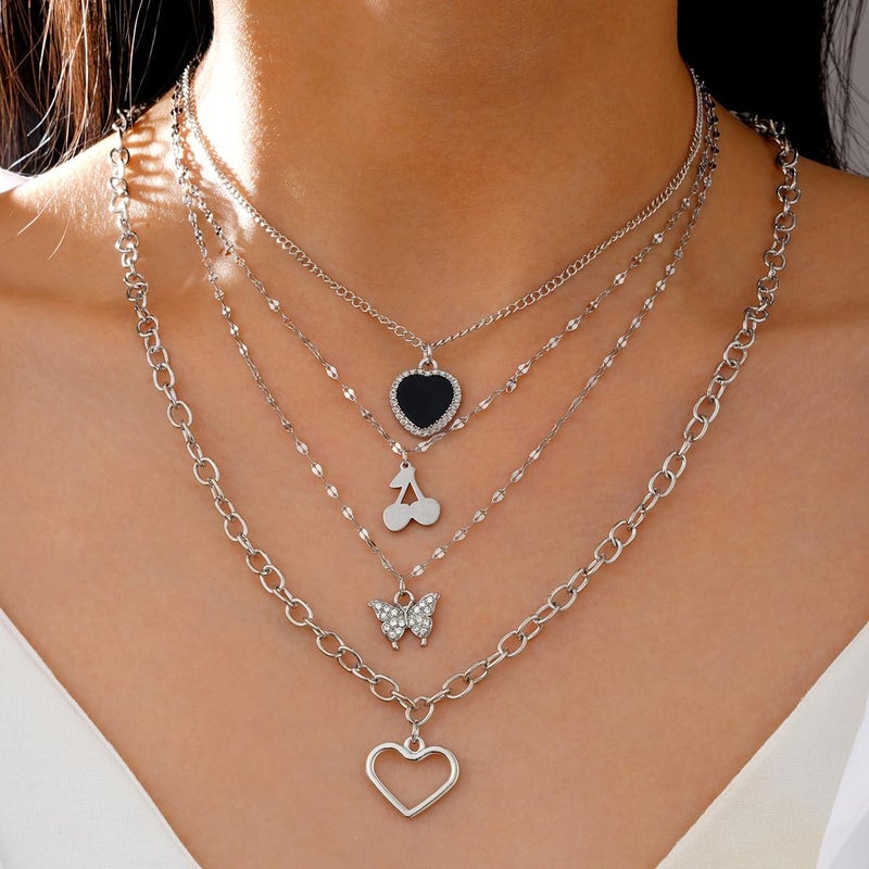 IFNODO 92 PCS Silver Plated Jewelry Set with 8 PCS Necklace, 19 PCS Bracelet, 44 PCS Stud Hoop Earring, 21 Pcs Knuckle Rings for Women Valentine Anniversary Friendship Gift - Image 5