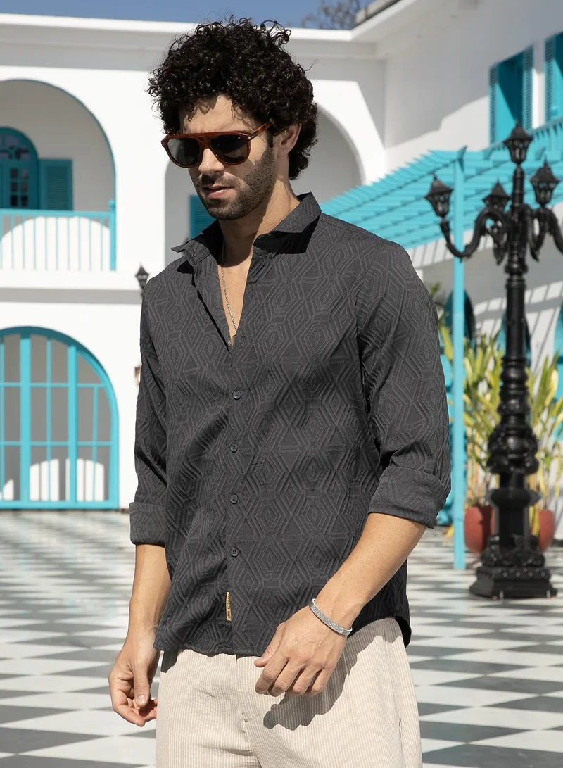 Campus Sutra Men's Ash Grey Illuminator-Tactile Shirt