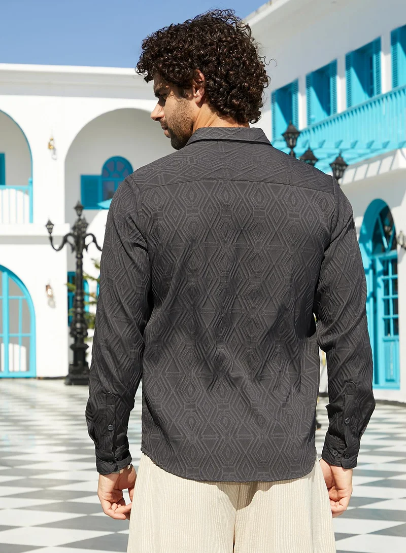 Campus Sutra Men's Ash Grey Illuminator-Tactile Shirt