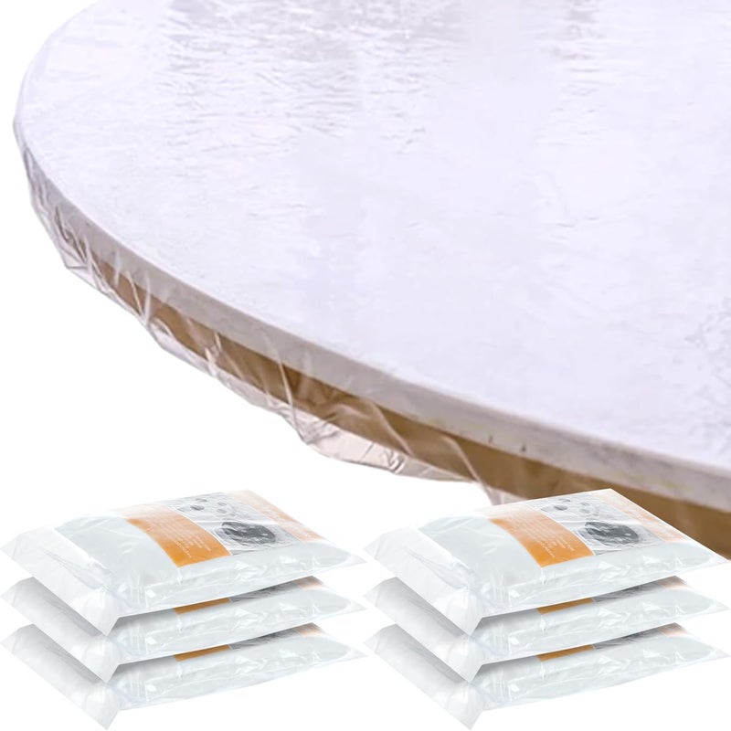 BOAO 6 Pcs 60 Inch Round Waterproof Table Cover Elastic Tablecloth Plastic Table Cloths Disposable Table Cover Elastic Edged Picnic Table Covers with Elastic Fits Tables up to 45"-56" R (Clear) - Image 1