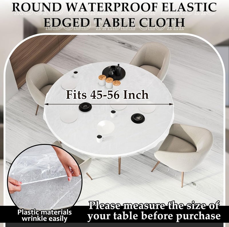 BOAO 6 Pcs 60 Inch Round Waterproof Table Cover Elastic Tablecloth Plastic Table Cloths Disposable Table Cover Elastic Edged Picnic Table Covers with Elastic Fits Tables up to 45"-56" R (Clear) - Image 2