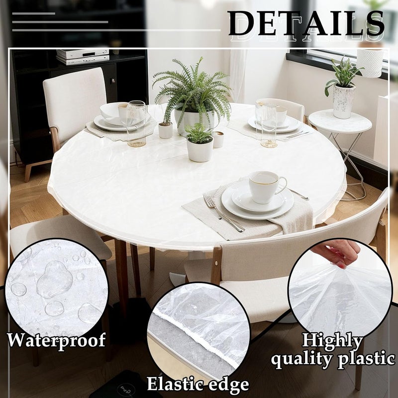 BOAO 6 Pcs 60 Inch Round Waterproof Table Cover Elastic Tablecloth Plastic Table Cloths Disposable Table Cover Elastic Edged Picnic Table Covers with Elastic Fits Tables up to 45"-56" R (Clear) - Image 4
