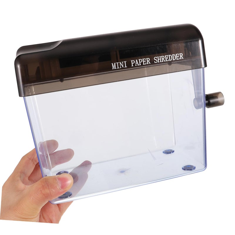 Grey Manual Hand Crank Desktop Document Shredder For Home Office 18X15X10CM - Image 3