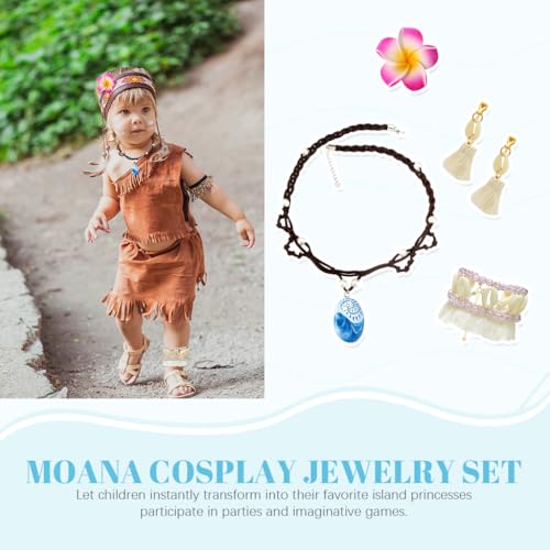 PATPAT® Moana Princess Necklace Set for Girls,Set of 4Pcs Beach Wear Jewelry,Seashell Anklet Necklace Seashell Tassel Earrings & Flower Clip Moana Cosplay Costume Accessories Kit - Image 4