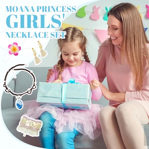 PATPAT® Moana Princess Necklace Set for Girls,Set of 4Pcs Beach Wear Jewelry,Seashell Anklet Necklace Seashell Tassel Earrings & Flower Clip Moana Cosplay Costume Accessories Kit - Image 5