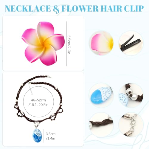 PATPAT® Moana Princess Necklace Set for Girls,Set of 4Pcs Beach Wear Jewelry,Seashell Anklet Necklace Seashell Tassel Earrings & Flower Clip Moana Cosplay Costume Accessories Kit - Image 3