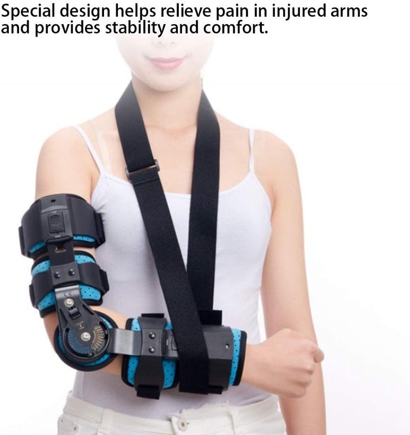 كلاراكو دعامة مرفق مفصلية، دعامة ذراع قابلة للتعديل من الفولاذ المقاوم للصدأ لدعم التعافي من الإصابات، دعامة تثبيت دعامة للذراع اليمنى (أزرق)، قابلة للتنفس ومريحة - Image 2