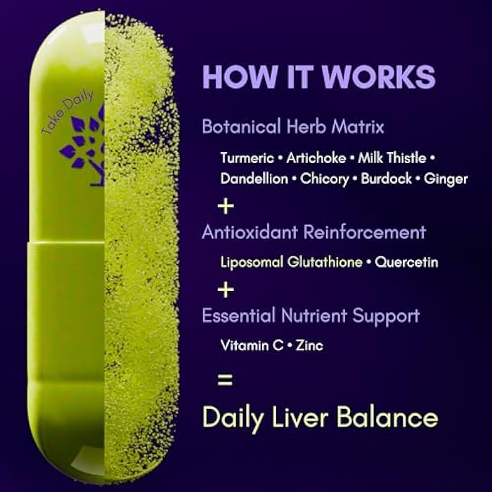purple tree Happy Liver Daily | Liver Support Supplement with Milk Thistle, Dandelion, Artichoke, Turmeric & Liposomal Glutathione | Antioxidant & Daily Liver Wellness | 60 Vegan Capsules - Image 3
