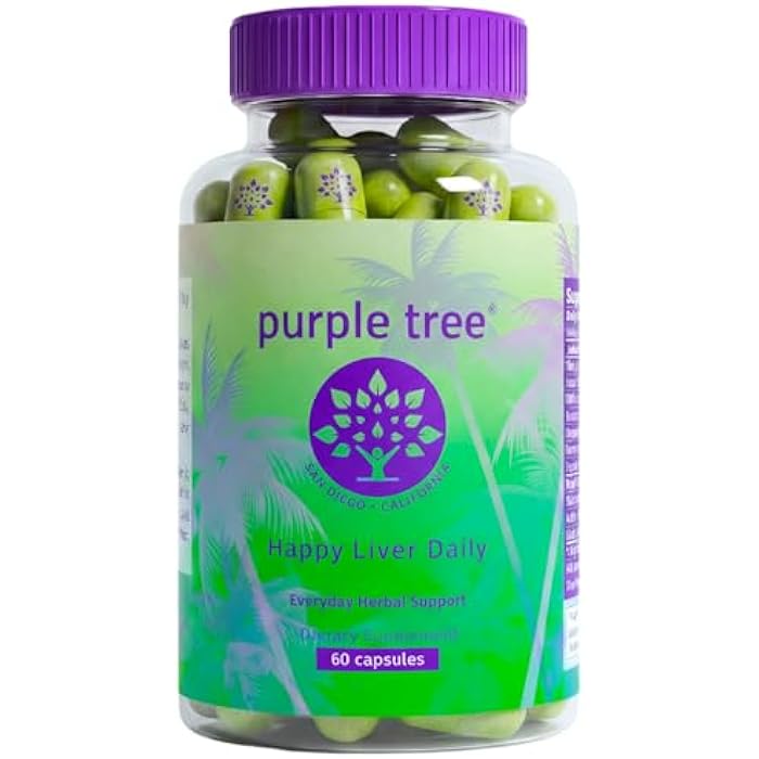 purple tree Happy Liver Daily | Liver Support Supplement with Milk Thistle, Dandelion, Artichoke, Turmeric & Liposomal Glutathione | Antioxidant & Daily Liver Wellness | 60 Vegan Capsules - Image 1