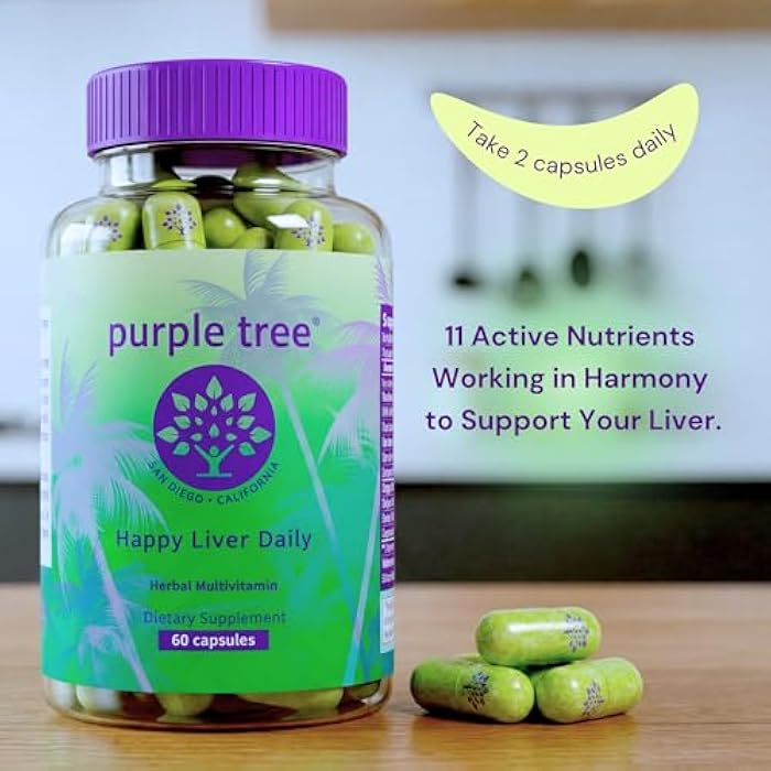 purple tree Happy Liver Daily | Liver Support Supplement with Milk Thistle, Dandelion, Artichoke, Turmeric & Liposomal Glutathione | Antioxidant & Daily Liver Wellness | 60 Vegan Capsules - Image 2