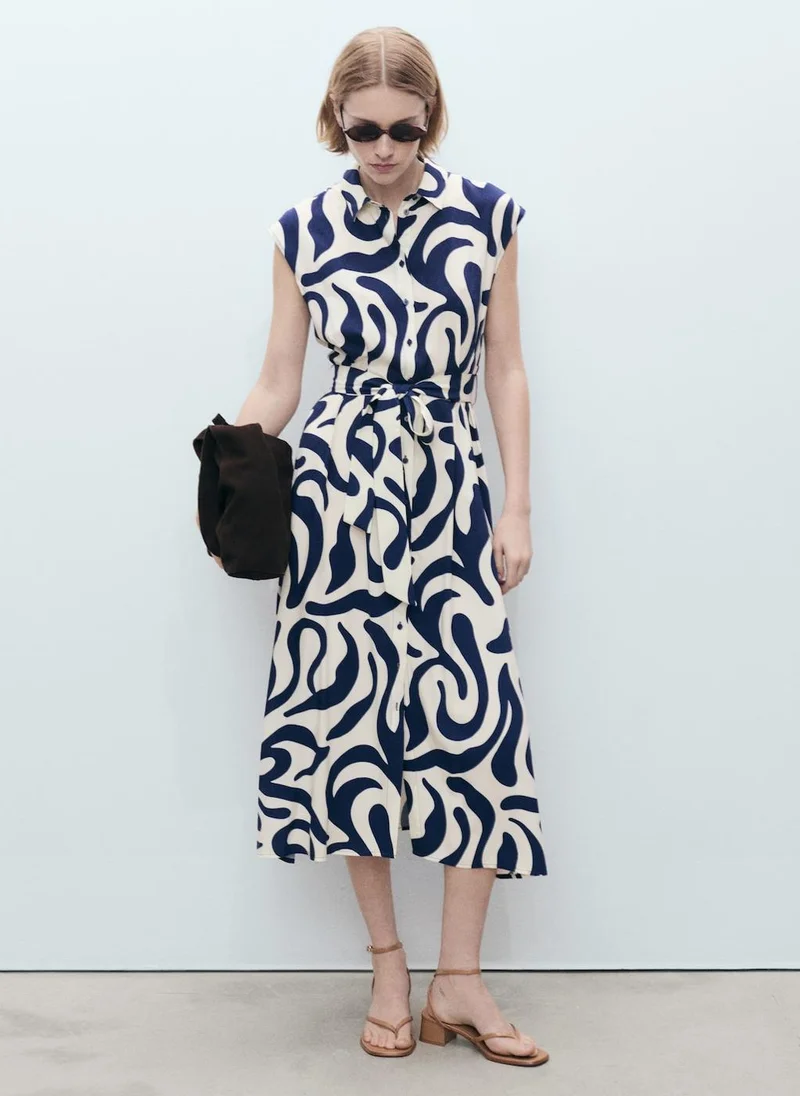 مانجو Printed Shirt Dress With Belt