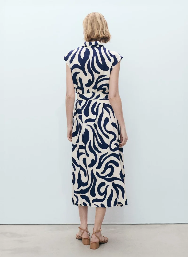 مانجو Printed Shirt Dress With Belt