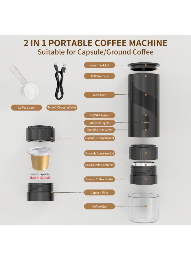 BUYCO Portable Electric Espresso Maker 2-in-1 for Capsule & Ground Coffee – Rechargeable Mini Coffee Machine for Travel, Car & Office - Image 2