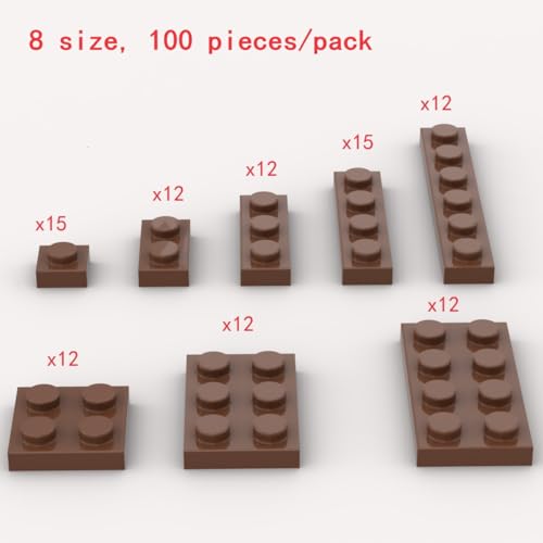 YUJHITP Classic Building Plate Assortment Pack 100Pcs Brown Bulk Plates with 8 Size Building Plate Base Plate Compatible with Lego Parts and Pieces Building Bricks for Most BrandsColorBrown - Image 5