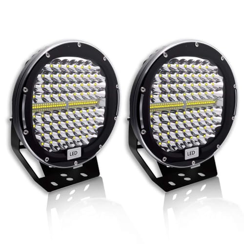 Turboo 9 Inch Round LED Off Road Lights 408W 2PCS 40800LM Trucks Tractor LED Work Lights, Driving Light Bar Tractor Fog Lights for Snowmobile SUV ATV UTV Golf Car Boat Mower Snowplow, Black - Image 1