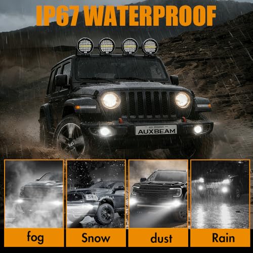 Turboo 9 Inch Round LED Off Road Lights 408W 2PCS 40800LM Trucks Tractor LED Work Lights, Driving Light Bar Tractor Fog Lights for Snowmobile SUV ATV UTV Golf Car Boat Mower Snowplow, Black - Image 5