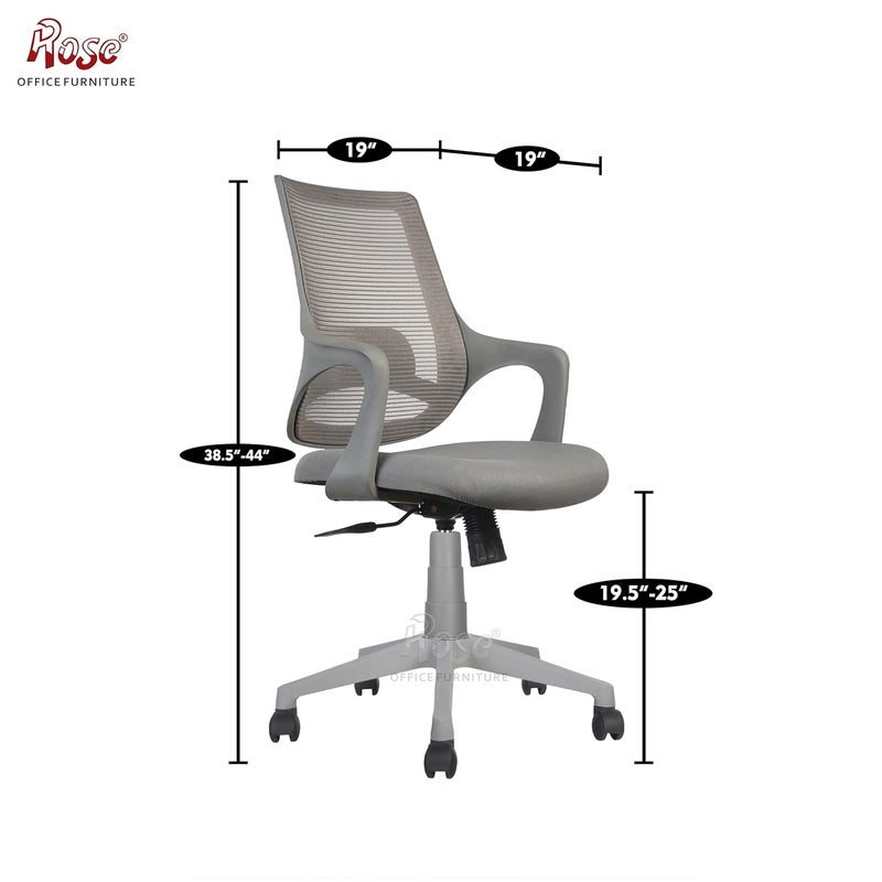 Rose ROSE Mono  3Years Warranty Included  Mesh MidBack Ergonomic Office Chair  Revolving Study  Work from Home Chair Grey  - Image 2