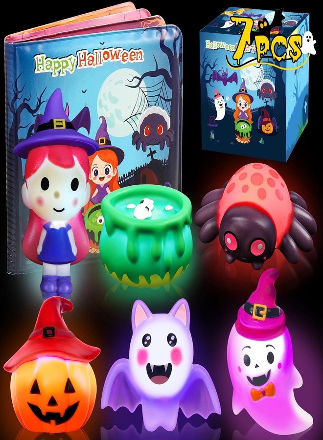 TSDATOWR Halloween Light Up Bath Toys for Toddlers Kids, 7PCS No Hole Bath Toys with Magic Book, Witch,Cauldron,Bat, Ghost, Pumpkin, Spider, Halloween Party Favors Treat Bags Gift for Boys Girls Ages 3+ - Image 1