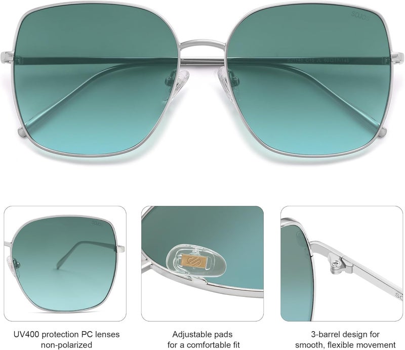 Sojos Trendy Oversized Square Metal Frame Sunglasses for Women Men Retro Big Flat Lens UV Protection Sunglasses SJ1146 - Image 4