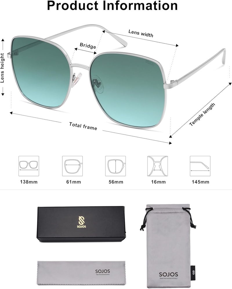 Sojos Trendy Oversized Square Metal Frame Sunglasses for Women Men Retro Big Flat Lens UV Protection Sunglasses SJ1146 - Image 5
