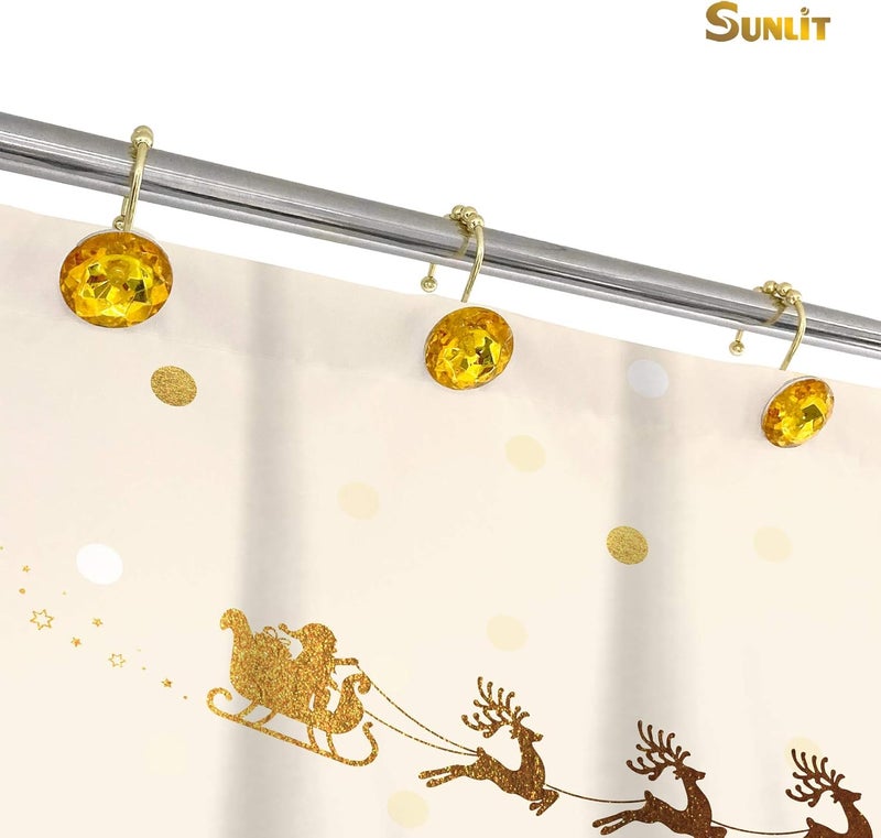 Sunlit Luxury Design Round Yellow Diamond Crystal Gem Bling with Glide Balls Shower Curtain Hooks, Rust Proof Metal Rhinestones Glam Shower Curtain Rings-12 Pack - Image 4