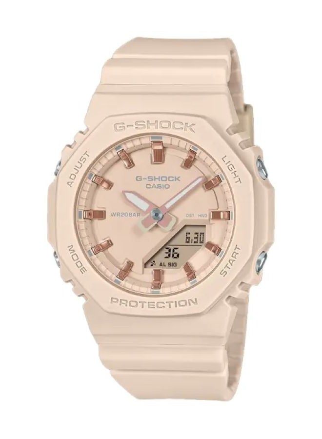 G-SHOCK Casio G-Shock GMA-P2100M-4AER Women’s Watch – Pastel / Beige Pink Resin Case & Strap, Pink Dial, Rosegold index markers, Slim Carbon Core Guard, Analog-Digital, Shock Resistant, 200M Water Resistant.
