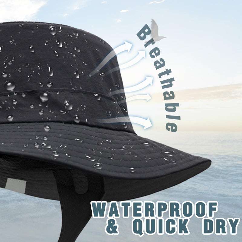 Seektop Surf Bucket Hat with UPF 50+ UV Protection, Waterproof Sun Hat with Adjustable Chin Strap for Surfing, Water Sports Black - Image 2