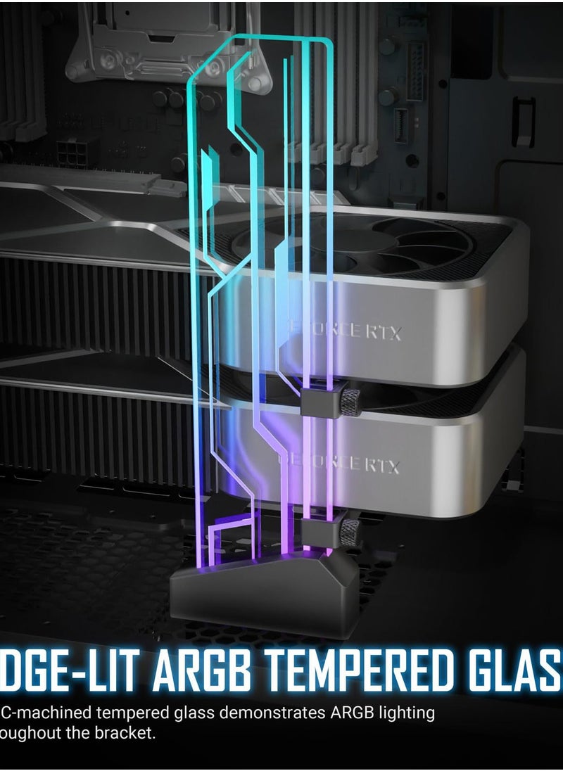 SYOSI - RGB GPU Support Bracket, Graphics Card Holder, Tempered Glass, Addressable RGB 5V 3PIN RGB Connector, Transparent Universal GPU Bracket, Multiple Orientations Connector, Infinity Mirror Design - Image 1