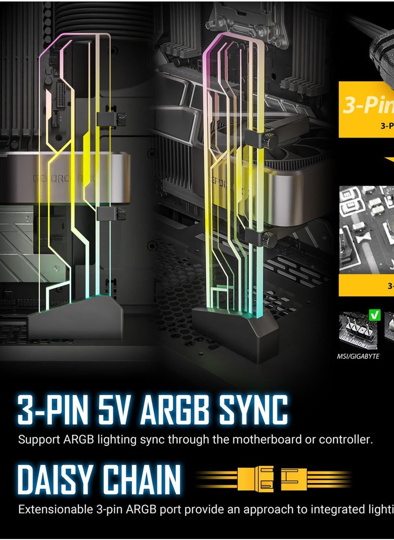 SYOSI - RGB GPU Support Bracket, Graphics Card Holder, Tempered Glass, Addressable RGB 5V 3PIN RGB Connector, Transparent Universal GPU Bracket, Multiple Orientations Connector, Infinity Mirror Design - Image 1