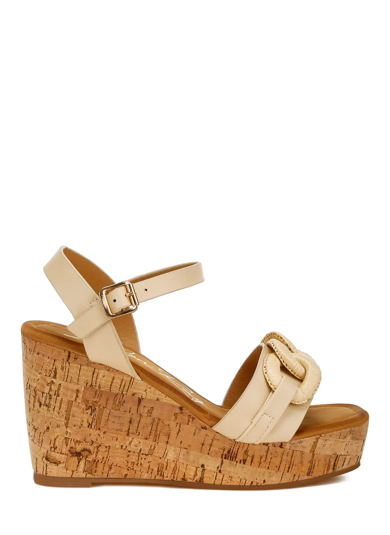 London Rag Cushion Chain Pin Buckle Wedges in Beige