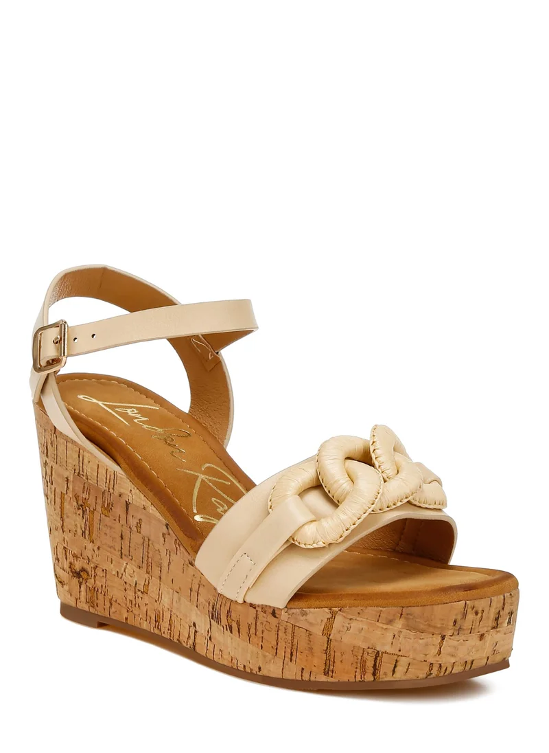 London Rag Cushion Chain Pin Buckle Wedges in Beige