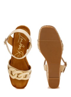 London Rag Cushion Chain Pin Buckle Wedges in Beige  - Image 4