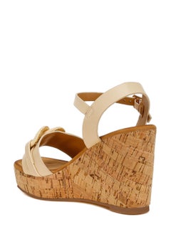 London Rag Cushion Chain Pin Buckle Wedges in Beige  - Image 3