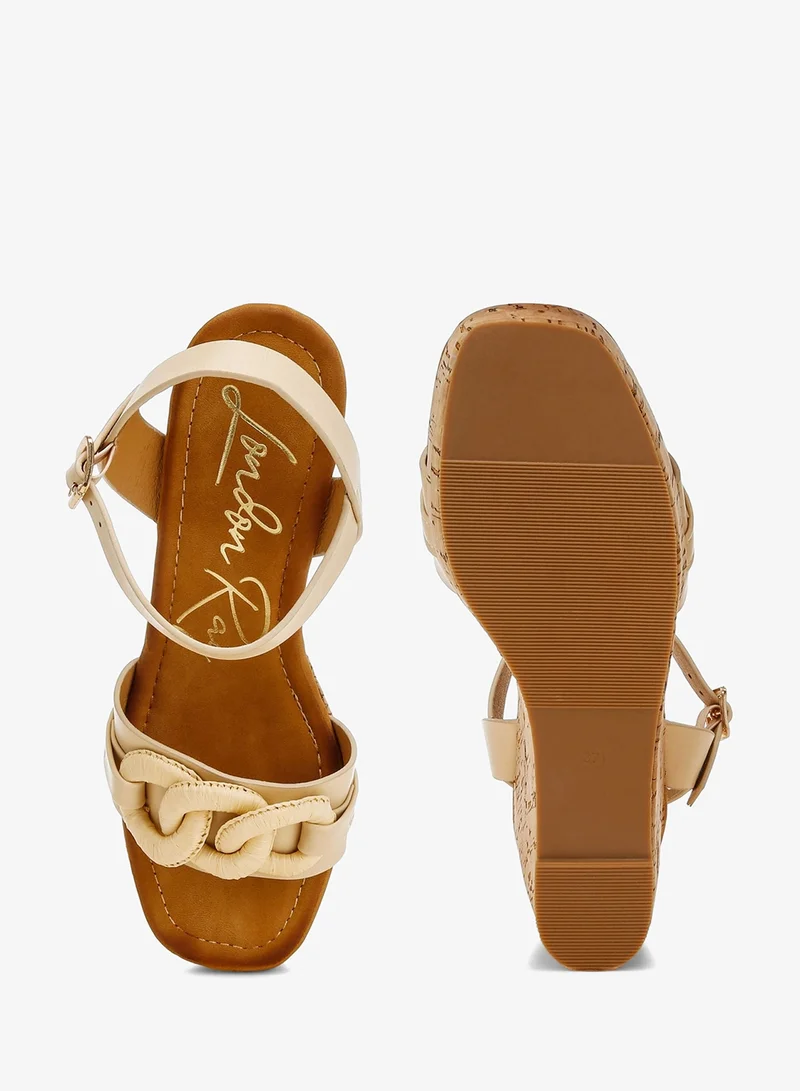 London Rag Beige Cushion Chain Pin Buckle Wedges in Beige for Women | Best Price UAE