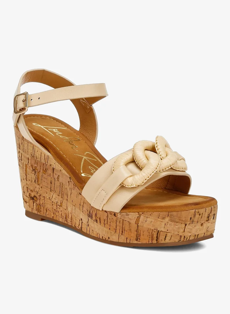 London Rag Cushion Chain Pin Buckle Wedges in Beige