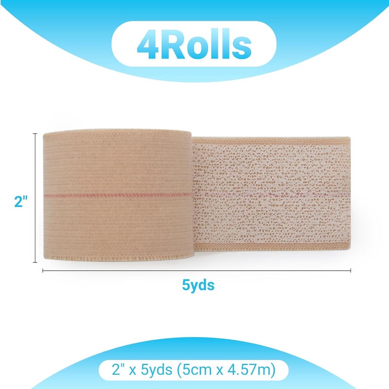 OK TAPE Elastic Adhesive Tape Bandage Tape Wrap  4 Rolls Flexible Stretch Bandages for Sports Ankle Knee and Wrist Sprains Beige2 Inch Wide - Image 2