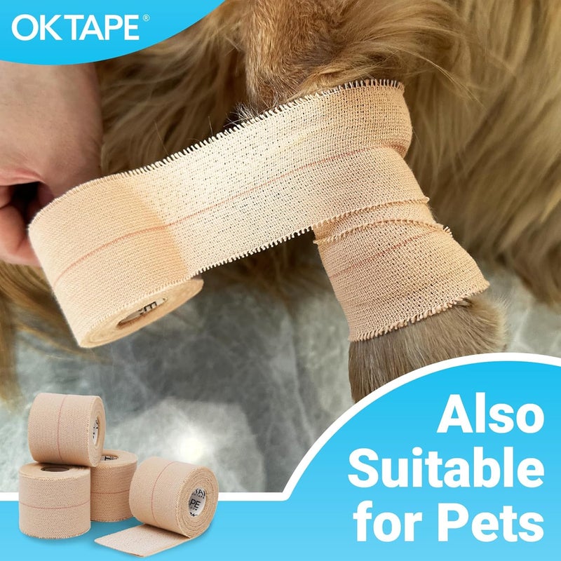 OK TAPE Elastic Adhesive Tape Bandage Tape Wrap  4 Rolls Flexible Stretch Bandages for Sports Ankle Knee and Wrist Sprains Beige2 Inch Wide - Image 5