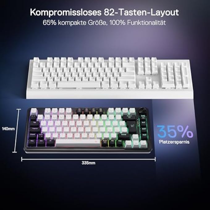 rayihni K673 PRO WIRELESS QWERTZ DE GAMING KEYBOARD, GASKET STRUCTURE 75% COMPACT DESIGN, 82 KEYS HOT-SWAP RED SWITCHES MECHANICAL KEYBOARD WITH BUTTON RGB LIGHTING, 2.4G/BT/TYPE-C CONNECTIONS - Image 3