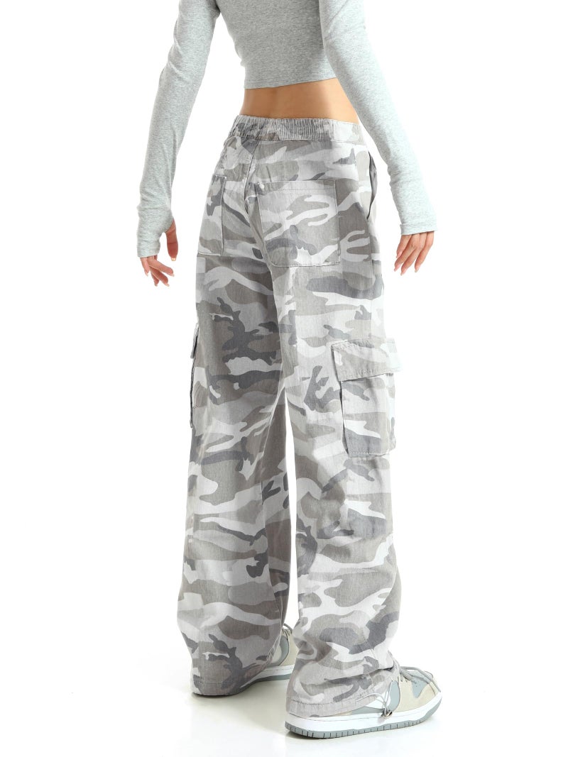 SESERAGI Cargo Pants Women Baggy Streetwear Y2K Drawstring Trousers Wide Leg Pants Grey XL - Image 2