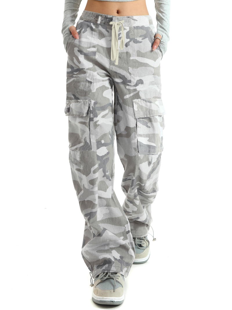 SESERAGI Cargo Pants Women Baggy Streetwear Y2K Drawstring Trousers Wide Leg Pants Grey XL - Image 3