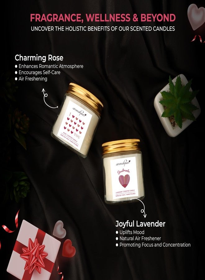 Aromahpure Valentines Scented Candles Gift Set for Girlfriend & Boyfriend | I Love You (Rose) & Soulmate (Lavender) Fragrances | Burns Upto 50hrs Soy Wax Candle Jar | Candles for Home Decor - Image 4
