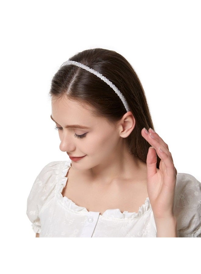 Cuizhiyu 4 PK Crystal Rhinestone Headbands for Women Girls Double Rows Sparkly Beaded Hair Hoops Clear Black Weave Narrow Hair Bands Hair Accessories (Color A) - Image 2