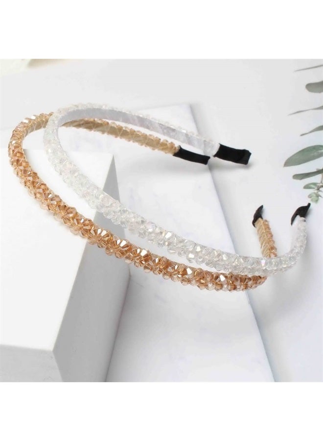 Cuizhiyu 4 PK Crystal Rhinestone Headbands for Women Girls Double Rows Sparkly Beaded Hair Hoops Clear Black Weave Narrow Hair Bands Hair Accessories (Color A) - Image 1