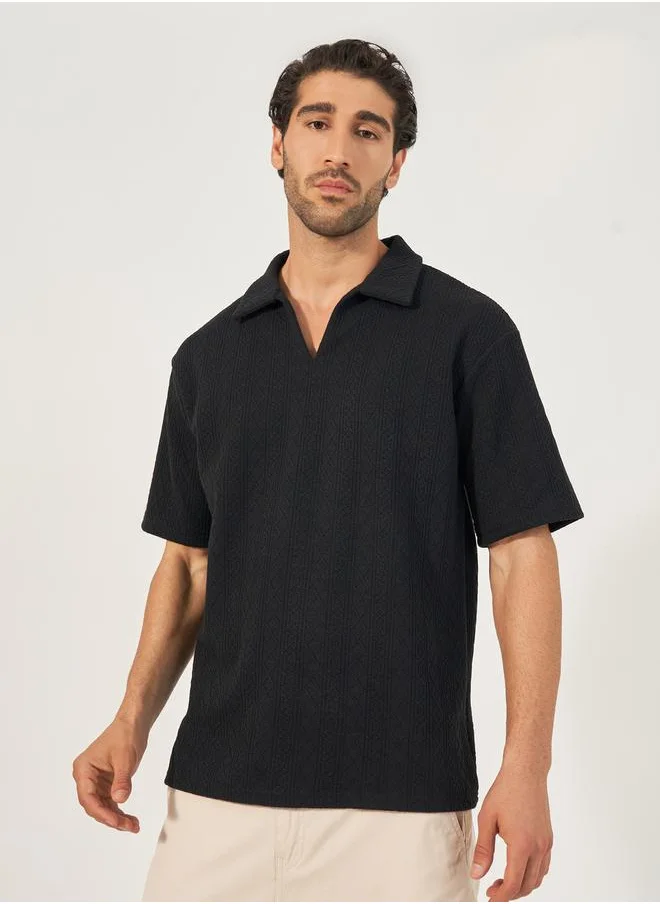 Styli Geometric Jacquard Relaxed Fit Polo