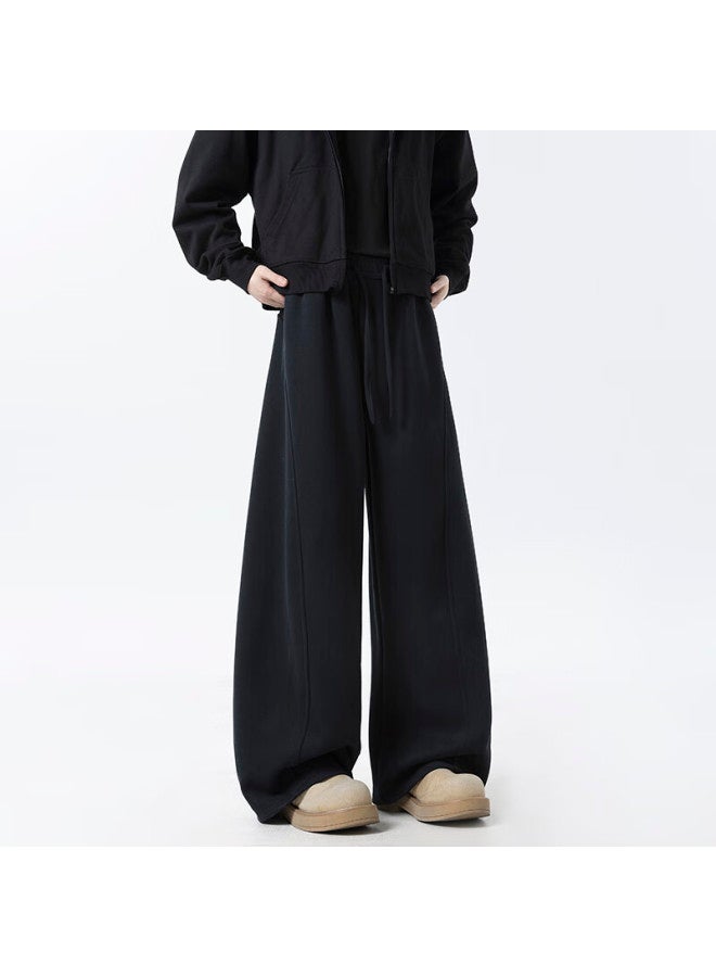 Izexx Men's American Casual Curved Blade Pants Spring Loose Draped Lazy Wide-leg Sweatpants Zkw80 Black L - Image 1