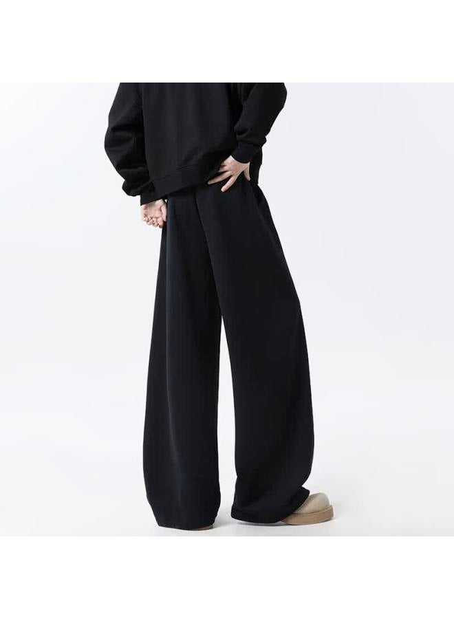 Izexx Men's American Casual Curved Blade Pants Spring Loose Draped Lazy Wide-leg Sweatpants Zkw80 Black L - Image 2
