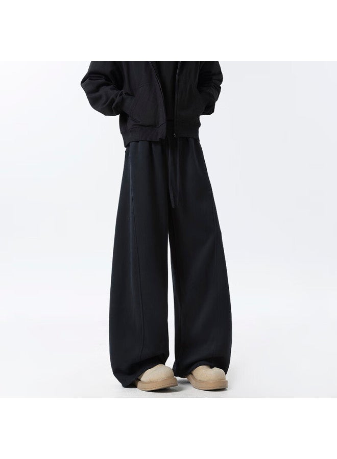 Izexx Men's American Casual Curved Blade Pants Spring Loose Draped Lazy Wide-leg Sweatpants Zkw80 Black L - Image 4