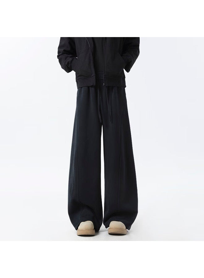 Izexx Men's American Casual Curved Blade Pants Spring Loose Draped Lazy Wide-leg Sweatpants Zkw80 Black L - Image 5